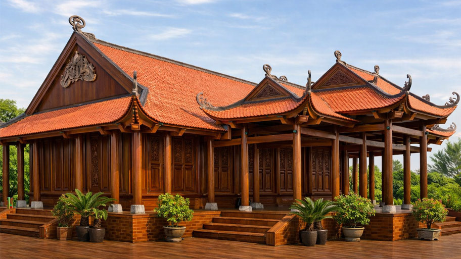 Nhà gỗ sân vườn 5 gian