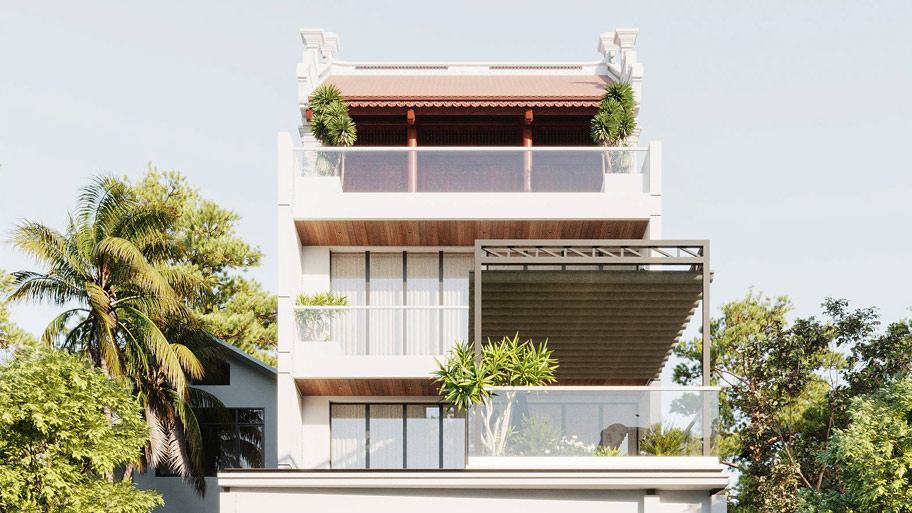 Nhà phố sử dụng nhà gỗ trên sân thượng