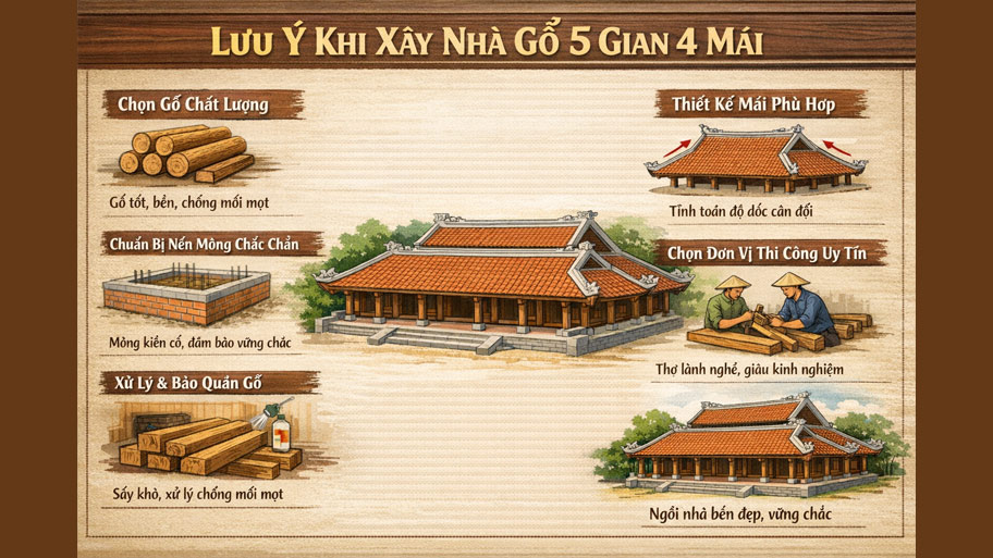 Nhưng lưu ý khi xây nhà gỗ 5 gian 4 mái