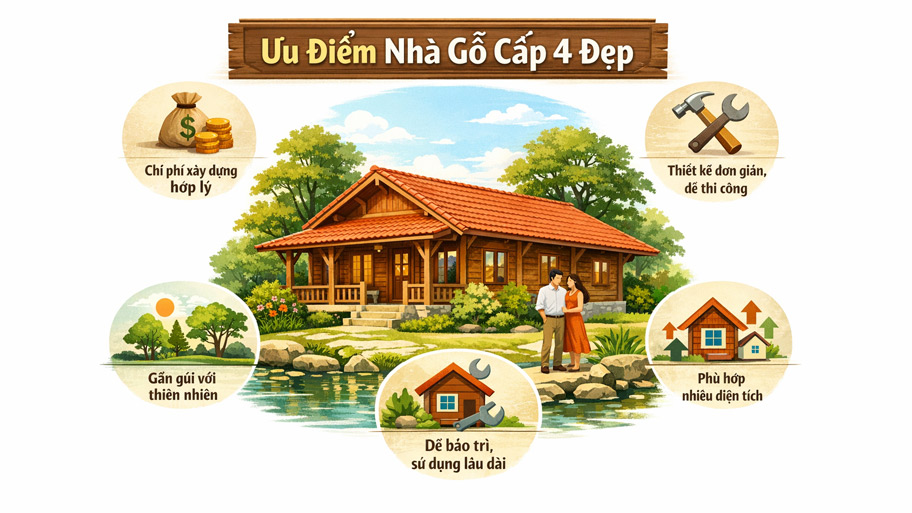 Ưu điểm của mẫu nhà gỗ cấp 4 đẹp