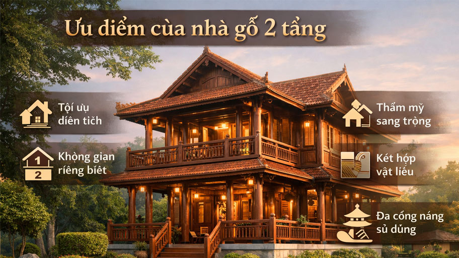 Ưu điểm của nhà gỗ 2 tầng