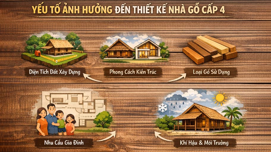 Yếu tố ảnh hưởng đến thiết kế nhà gỗ cấp 4