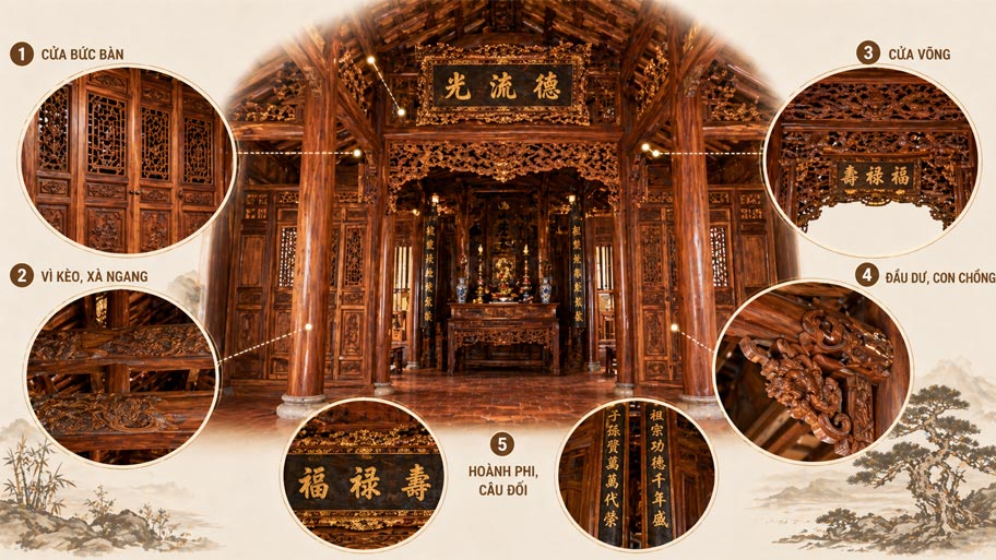 Vị trí thường sử dụng hoa văn trong nhà gỗ cổ