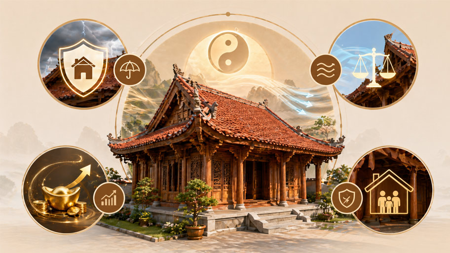 Ý nghĩa phong thủy của mái nhà gỗ